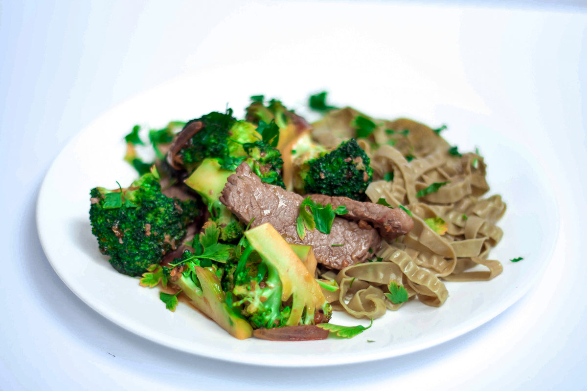 Beef and Broccoli with Edamame Pasta