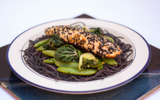 Seared Salmon on Black Bean Pasta - Livivafoods.com